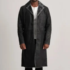 Kolby Distressed Black Leather Shearling Coat