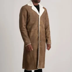 Kolby Distressed Brown Leather Shearling Coat