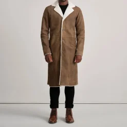 Kolby Distressed Brown Leather Shearling Coat