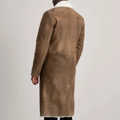 Kolby Distressed Brown Leather Shearling Coat