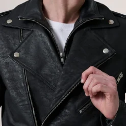 Kole Distressed Black Leather Double Rider Jacket
