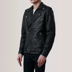 Kole Distressed Black Leather Double Rider Jacket