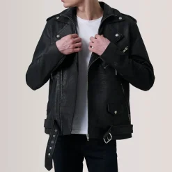 Kole Distressed Black Leather Double Rider Jacket