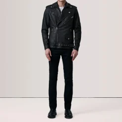 Kole Distressed Black Leather Double Rider Jacket