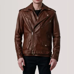 Kole Waxed Brown Leather Double Rider Jacket