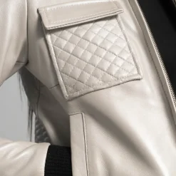Lana Silver Leather Bomber Jacket