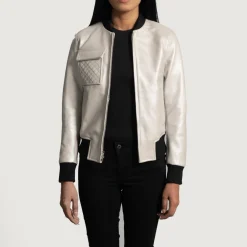 Lana Silver Leather Bomber Jacket