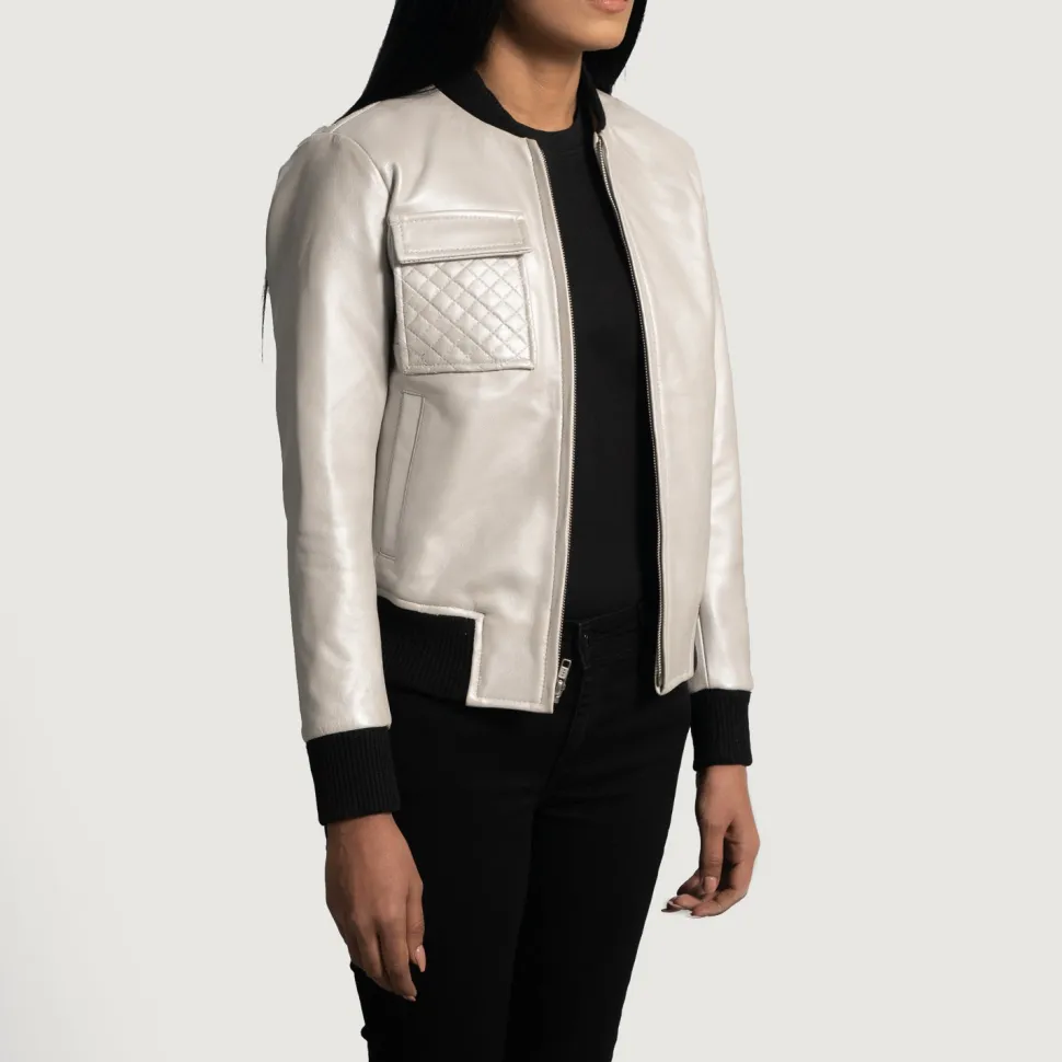 Lana Silver Leather Bomber Jacket