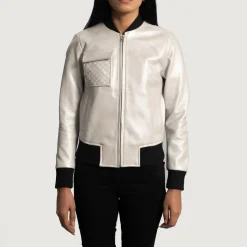 Lana Silver Leather Bomber Jacket