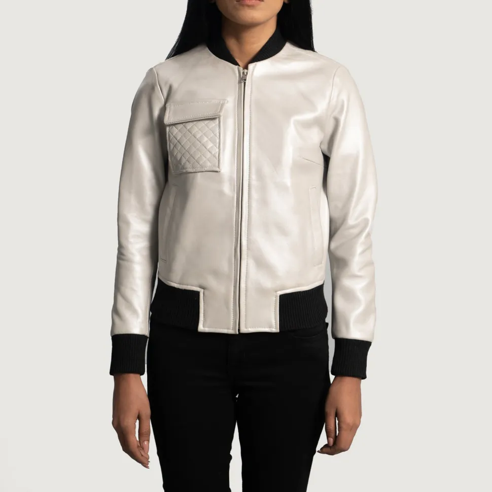 Lana Silver Leather Bomber Jacket