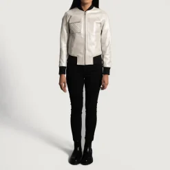 Lana Silver Leather Bomber Jacket