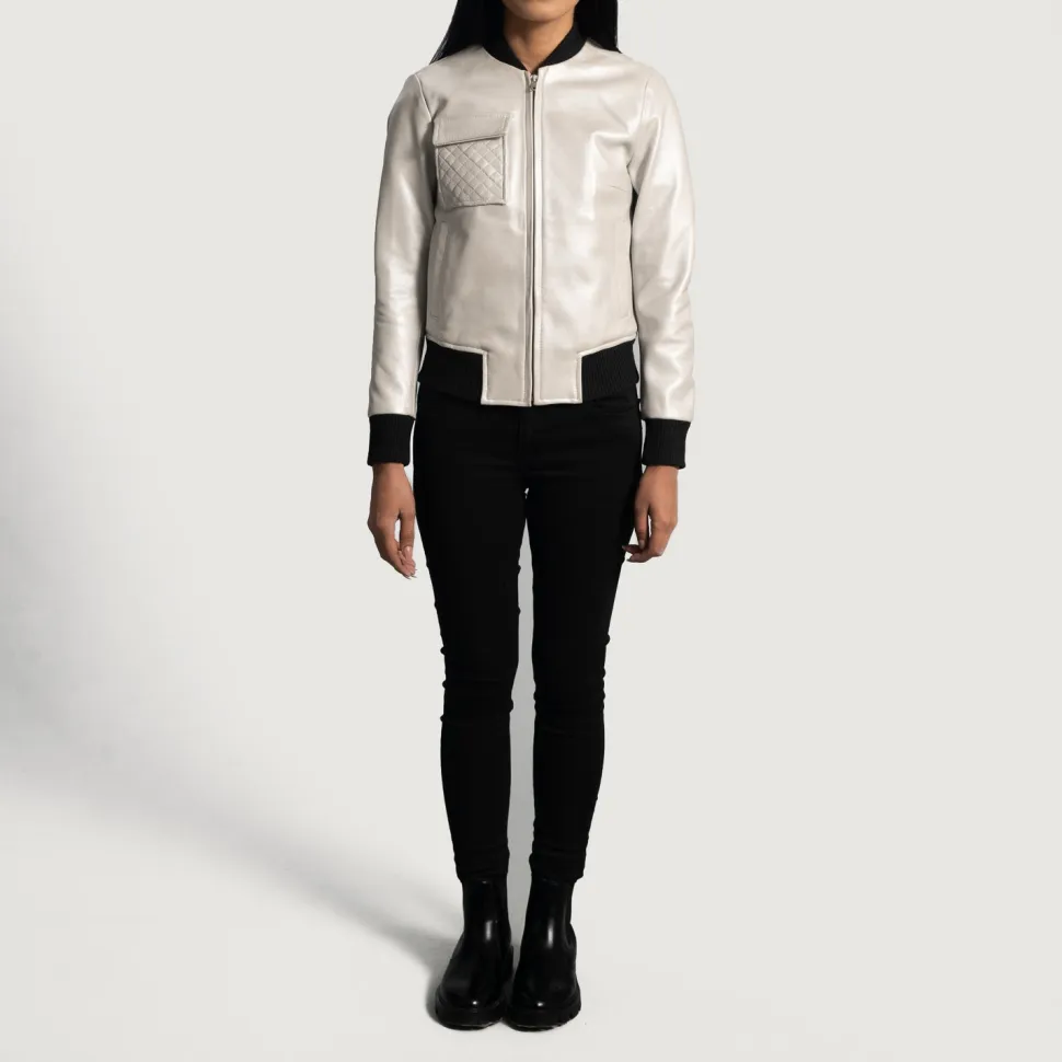 Lana Silver Leather Bomber Jacket