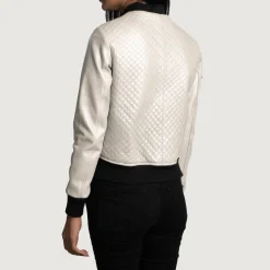 Lana Silver Leather Bomber Jacket