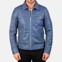 Lavendard Blue Leather Biker Jacket