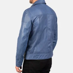 Lavendard Blue Leather Biker Jacket