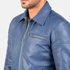Lavendard Blue Leather Biker Jacket