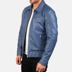 Lavendard Blue Leather Biker Jacket