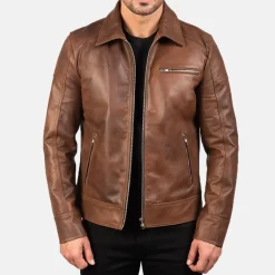 Lavendard Brown Leather Biker Jacket