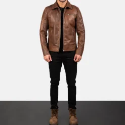 Lavendard Brown Leather Biker Jacket
