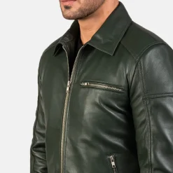 Lavendard Green Leather Biker Jacket