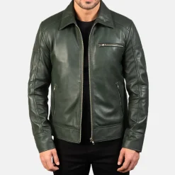 Lavendard Green Leather Biker Jacket