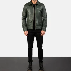 Lavendard Green Leather Biker Jacket