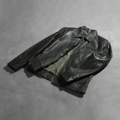 Lavendard Green Leather Biker Jacket