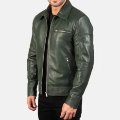 Lavendard Green Leather Biker Jacket