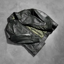 Lavendard Green Leather Biker Jacket