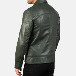 Lavendard Green Leather Biker Jacket