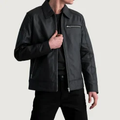 Lavendard Matte Black Leather Biker Jacket