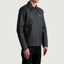 Lavendard Matte Black Leather Biker Jacket