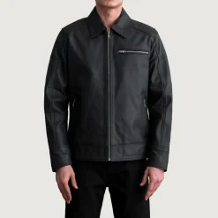 Lavendard Matte Black Leather Biker Jacket