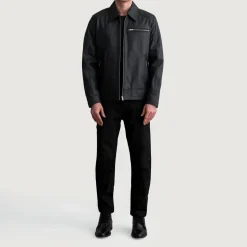 Lavendard Matte Black Leather Biker Jacket