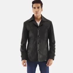 Leo Black Leather Coat