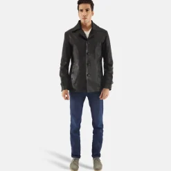 Leo Black Leather Coat