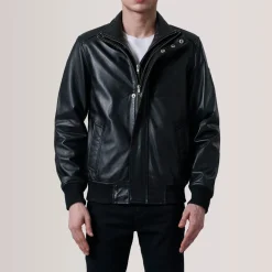 Lester Black Leather Bomber Jacket