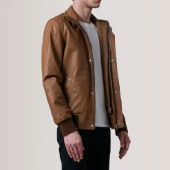 Lester Tan Leather Bomber Jacket