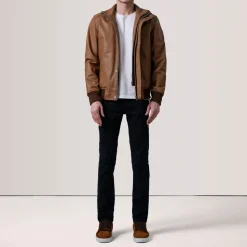 Lester Tan Leather Bomber Jacket