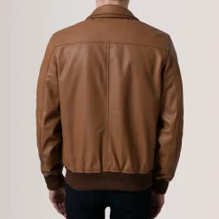Lester Tan Leather Bomber Jacket