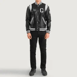 Liberte California Black Leather Varsity Jacket