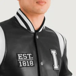 Liberte Illinois Black Leather Varsity Jacket