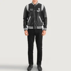 Liberte New Jersey Black Leather Varsity Jacket