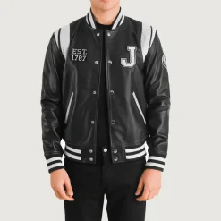 Liberte New Jersey Black Leather Varsity Jacket