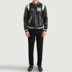 Liberte New York Black Leather Varsity Jacket