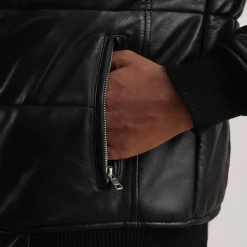 Lucas Black Leather Puffer Bomber Jacket