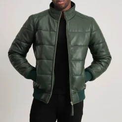 Lucas Green Leather Puffer Bomber Jacket