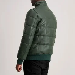 Lucas Green Leather Puffer Bomber Jacket