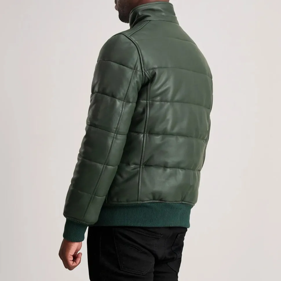 Lucas Green Leather Puffer Bomber Jacket