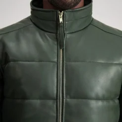 Lucas Green Leather Puffer Bomber Jacket